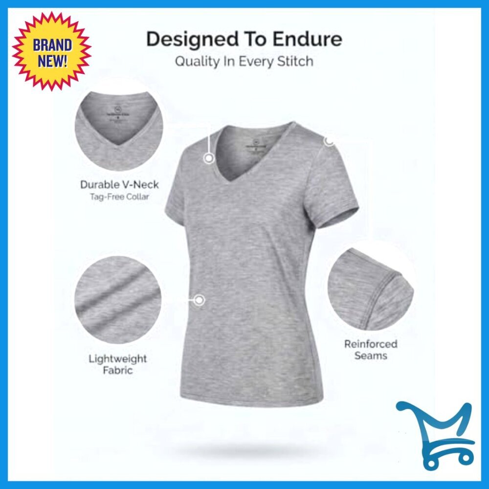 Women's Dry-Fit V-Neck Workout T-Shirts 5-Pack, Moisture-Wicking Activewear - Picture 4 of 7